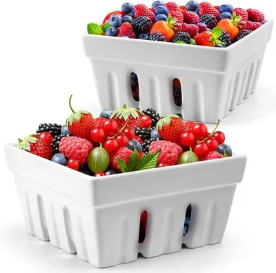 Obrázek produktu pro Sada Unyqoos® – 2 keramické misky na skladování ovoce a zeleniny, glazované (bez obsahu olova a kadmia), vhodné do myčky, kompaktní a univerzální
