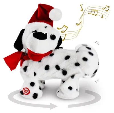 Tanzender Plüschhund mit Weihnachtsmann-Outfit, 19 cm, singt und tanzt