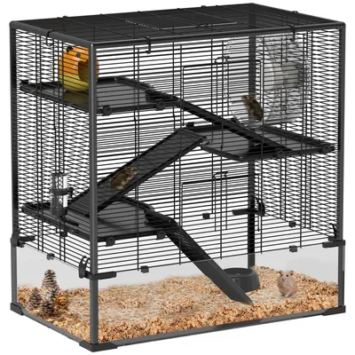 Produktbild von Zwerghamster-Käfig - Hamsterkäfig - Nagetierkäfig - Käfig für kleine Haustiere - Spielzeugkäfig - Schwarz