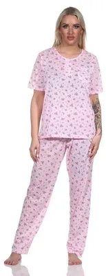 Produktbild von Damen Pyjama lange-hose mit kurzarm-Shirt Schlafanzug; Rosa/XL