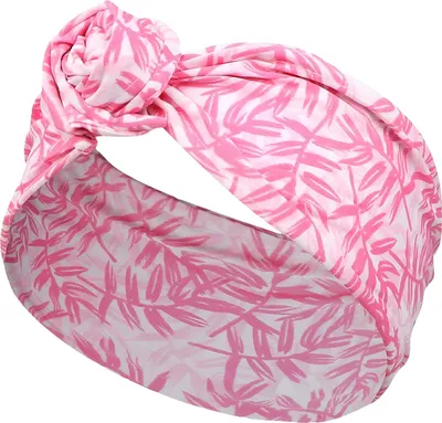 Produktbild von Baumwoll-Turban-Haarband mit tropischem Blattdruck in kräftigem Rosa
