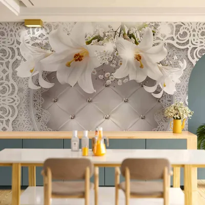 Produktbild von Vlies Fototapete - Lilies and Quilted Background 150x105 cm Blumen b-C-0212-a-b