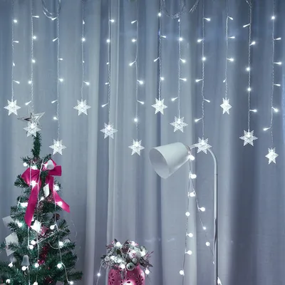 Produktbild von 3m LED Schneeflocke Lichtervorhang USB Lichterkette Wasserdicht Innen Weihnachten Party Fenster Deko, Weiß