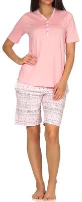 Produktbild von Normann Damen kurzarm Schlafanzug Shorty Pyjama im Ethnolook - auch in Übergrößen ; rosa , 40