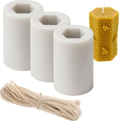 Produktbild von 3 x Silikonform Für Kerzen Bienenwabe Mit Biene + Kerzendocht 20 M – Silikonform für die Kerzenherstellung, Silikon Kerzenform