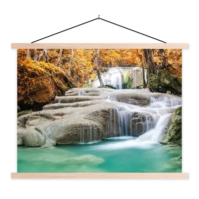 Produktbild von MuchoWow® Textilposter Wald - Wasserfall - Herbst 40x30 cm mit holzfarbenen Rahmen - Bilder