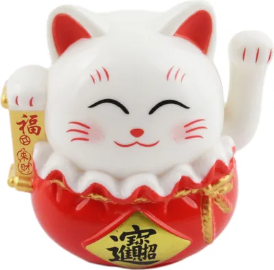 Produktbild von Glückskatze Mini Maneki-neko im Sack weiß Solar 5cm Winkekatze Lucky cat