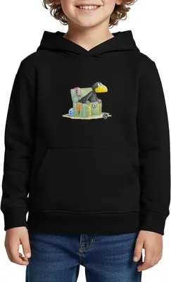 Produktbild von Spreadshirt Der kleine Rabe Socke Schatzkiste Kinder Premium Hoodie, 110/116 (4 Jahre), Schwarz