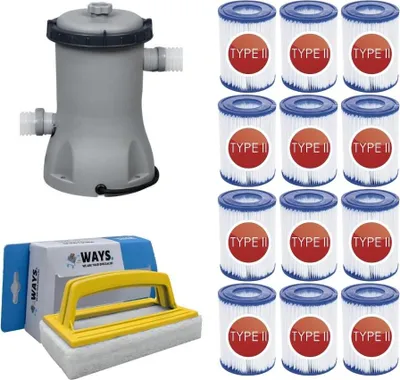 Produktbild von WAYS - Poolpflege - Filterpumpe 2006 L/h & 12 Filter Typ II & WAYS Scheuerbürste