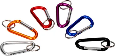 Produktbild von Karabiner 75 x 40 mm mit Ring 25 mm. Verschiedene Farben.