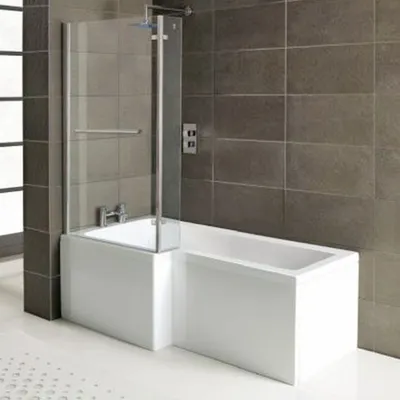 Produktbild von Raumspar Badewanne SYNA mit Duschzone 150 x 85/70 x 40 cm, links, weiß, Komplett-Set