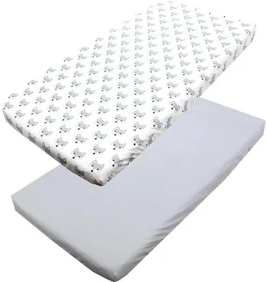 Productafbeelding van Babyhoeslakens voor ledikant, 2 stuks, motief: vosjes, wit/grijs, 70 x 140 cm