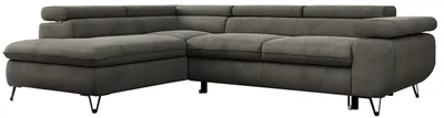 Produktbild von Ecksofa Sofa Grau, Wohnlandschaft L-Form mit Schlaffunktion und Bettkasten, Schlafsofa mit Bettkasten, Sofa mit Einstellbare Kopfstützen, Peter L - Dunkelgrau Velvet - Links Grau