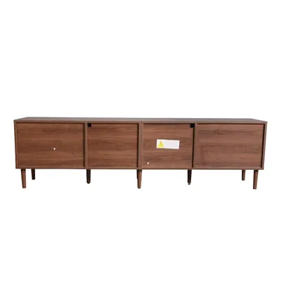 Produktbild von Merax TV-Schrank 180cm mit 2 Rattan-Schubladen, 2 Glastüren und 1 Rattan-Tür, TV-Lowboard für 80-Zoll Fernseher, TV-Möbel mit LED und Glas, Braun