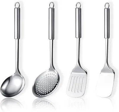 Produktbild von RVS Küchenhelfer-Set, 4-teilig – Spatel-Set, Suppenkelle, Küchenutensilien – Hochwertige Edelstahl-Küchenwerkzeuge zum Kochen und Zubereiten