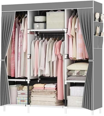 Immagine prodotto di Armadio grigio con 3 aste e 7 ripiani, 175x150 cm