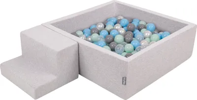 Zdjęcie produktu dla KiddyMoon piankowy plac zabaw ppzp-kw30d-122 z piłeczkami jasnoszary: perła-szary-transparent-babyblue-mięta basen 200/schodek zabawka plac zabaw