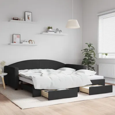 Produktbild von Tagesbett Ausziehbar mit Schubladen Schwarz 100x200 cm Stoff