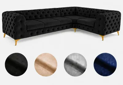 Produktbild von Ecksofa Moet L-Form schwarz 323x202 cm groß – Wohnlandschaft modern, gesteppt, Bonellfederkern, frei stellbar