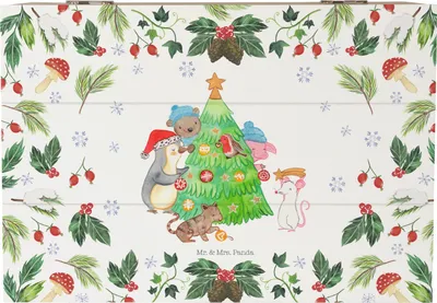 Produktbild von Mr. & Mrs. Panda Geschenkbox Weihnachtsbaum schmücken 22 x 15 cm - Weiß - Geschenk, Weihnachten, Aufbewahrungsbox aus Holz, fotobox, Kiste, Box, Holzkiste, geschenkkiste