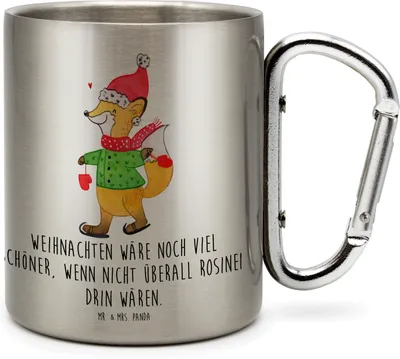 Produktbild von Mr. & Mrs. Panda Teetasse Fuchs  Schlittschuhe - Transparent - Geschenk, Teebecher, Weihnachten, Winter, Thermobecher, Edelstahl Trinkbecher, Metallbecher, Weihnachtsmann