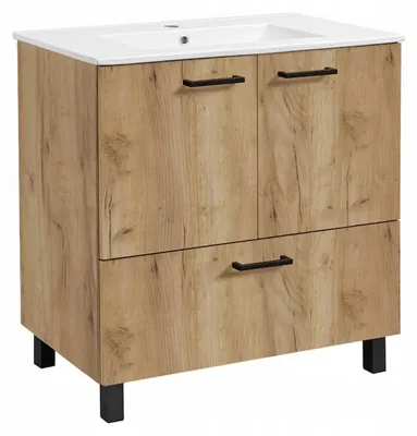 Zdjęcie produktu dla Szafka Łazienkowa pod Umywalkę Dąb Craft Złoty 70 cm Stojąca Szuflada Drzwi