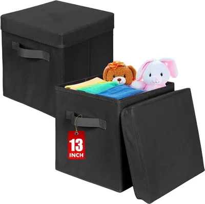 Produktbild von Faltbare Stoffboxen, 2 Stück, 33 x 33 x 33 cm, Schwarz, für Kleidung und Spielzeug