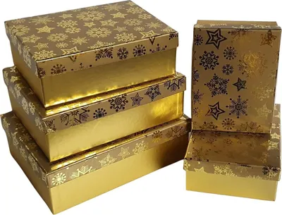 Produktbild von Bambelaa! Kartonage Weihnachts - Design Kisten Schachteln Geschenk Gold Groß 24,5x18,5x8 cm Klein 16,5x12,5x6 cm