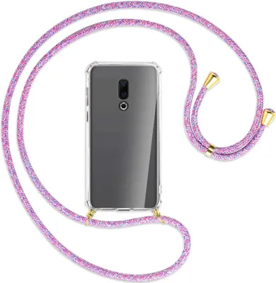 Produktbild von Handykette Backcover-Schutzhülle mit Band (Metall goldfarben) für Meizu 16 (M882Q) - lila/rosa/blau