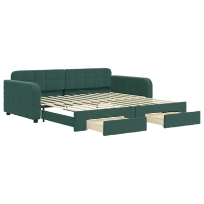 Produktbild von Tagesbett Ausziehbar mit Schubladen Dunkelgrün 100x200 cm Samt
