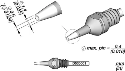 Obrázok produktu pre JBC spájkovacia špička séria D530, D530001/Ø 0,6 mm, 1,4 mm, čistenie kolíkov D530001