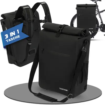 Produktbild von Fahrradtasche Wasserdicht 3in1 Fahrradrucksack für Gepäckträger Reflektierend, Mit Reflektorstreifen Sichere Befestigung Laptopfach