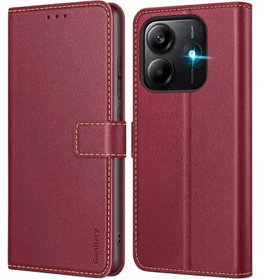 Productafbeelding van Telefoonschaal voor de Note 14 5G, flippercase, leer, kleur: wijnrood, geschikt voor de Redmi Note 14 5G