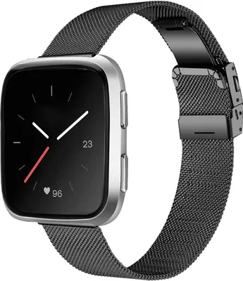 Produktbild von SYSTEM-S Armband Milanaise aus Metall für Fitbit Versa 3 2 Sense Smartwatch in Schwarz