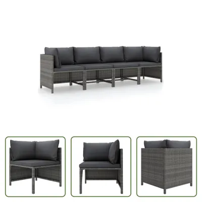Immagine prodotto di The Living Store Divano da giardino a 4 posti con cuscini in poly rattan grigio