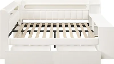 Produktbild von Flieks Jugendbett mit Led und Usb, Tagesbett Doppelbett mit Regal, Holzbett Klassisches Bett mit Schreibtisch und Schubladen, Kinderbett Weiß