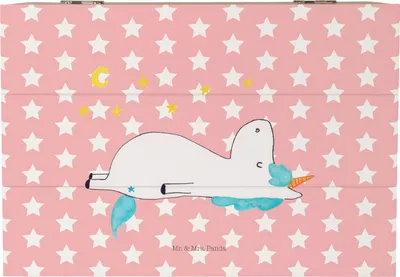 Produktbild von Mr. & Mrs. Panda Box Einhorn Sternenhimmel 22 x 15 cm - Rot Pastell - Geschenk, Sterne, Verrückt, schmuckbox, fotobox, Unicorn, Erinnerungskiste, Einhörner, Schatulle