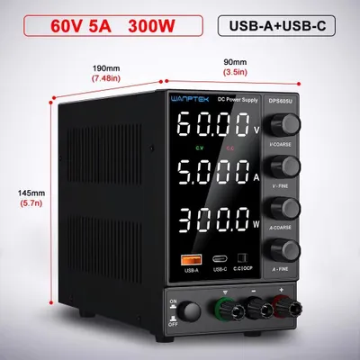Obrázok produktu pre Laboratórny zdroj – DPS 60V 5A 300W – Nastaviteľný DC zdroj – USB-A a typ-C – Ochrana proti preťaženiu (OCP) – 220V, európska zástrčka