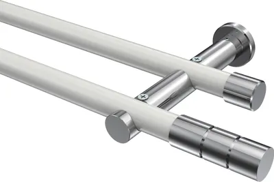 Produktbild von Interdeco Gardinenstange / Vorhangstange Weiß / Chrom, Typ Platon Elanto (Rillenzylinder) ohne Ringe, 20 mm Ø 2-läufig, 100 cm