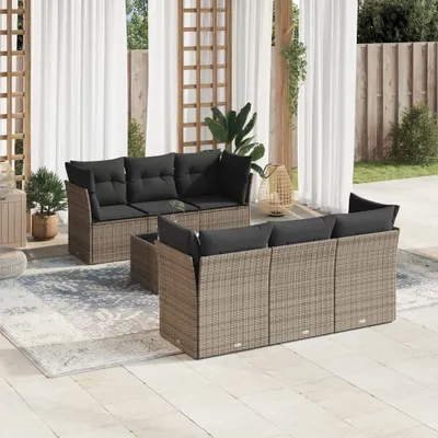 Produktbild von Möbel 7-tlg. Garten-Sofagarnitur mit Kissen Grau Poly Rattan 2024