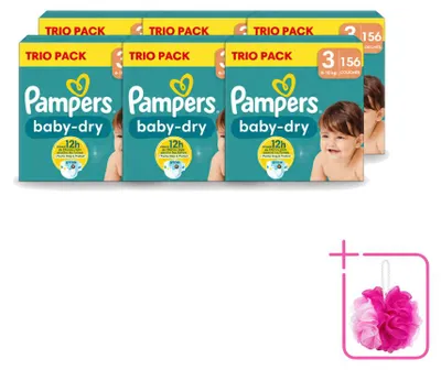 Imagen del producto de 6 pañales Pampers Baby-Dry, talla 3, para bebés de 6 a 10 kg - Paquete económico - 6 unidades