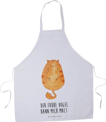 Produktbild von Mr. & Mrs. Panda Kochschürze Katze Frühaufsteher - Weiß - Geschenk, Mittelfinger, Küchenschürze, Latzschürze, Genervt, Grillschürze, Katzen, Schürze, Gastro, Kaffee