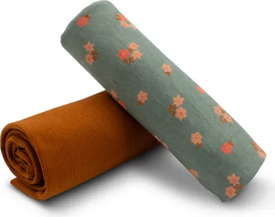 Produktbild von Stoffpaket 0,5m Jersey + 0,5m Bündchenstoff Meterware zum Nähen von Kinderkleidung Kinderstoff 100 Jerseystoff Set 72 Flower Melange