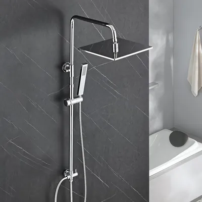 Zdjęcie produktu dla JOHO – deszczownica bez baterii, stal nierdzewna, chrom, system prysznicowy oszczędzający wodę, zestaw prysznicowy bez baterii, zestaw z głowicą, zestaw prysznicowy, głowica prysznicowa 25 x 25 cm