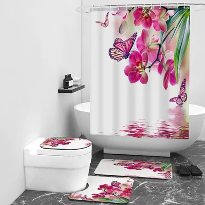 Produktbild von Retro Blumen und Schmetterlinge Duschvorhang Weiß Rosa Duschvorhang Badewannenvorhang 120x180CM