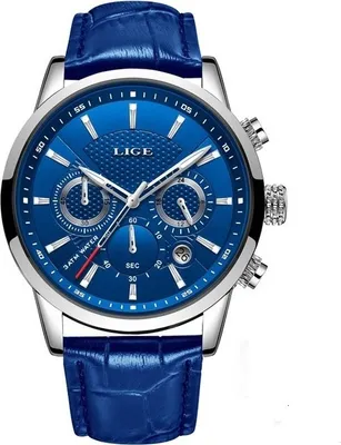 Zdjęcie produktu dla Elegancki Zegarek Męski LIGE - Niebieski/Srebrny z Chronografem KP14624