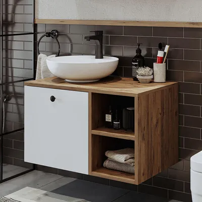 Obrázok produktu pre Skye Decor, kvalitná skrinka do kúpeľne s umývadlom, 75 cm, farba: borovica Atlantic a biela