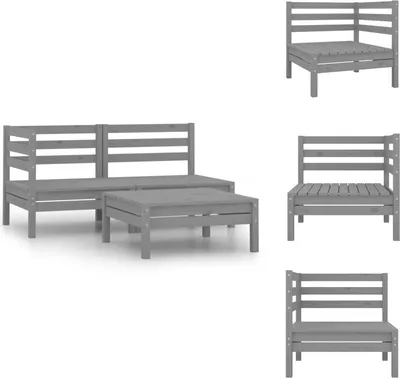 Produktbild von vidaXL 3-tlg. Garten-Lounge-Set Massivholz Kiefer Grau -  Gartenmöbel-Sets