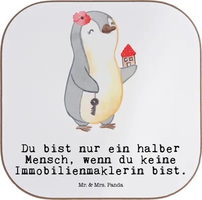 Produktbild von Mr. & Mrs. Panda Flaschenuntersetzer Immobilienmaklerin Herz - Weiß - Geschenk, Witzig, Immobilienbüro, Untersetzer Tasse, Getränkeuntersetzer, Ausbildung, für Gläser