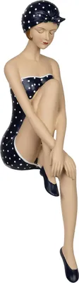 Immagine prodotto di Statuetta decorativa in resina da donna in costume da bagno retrò a pois blu bianco Statuetta decorativa da sedersi Elegante decorazione da tavolo H 43 cm decorazione per casa ufficio idea regalo